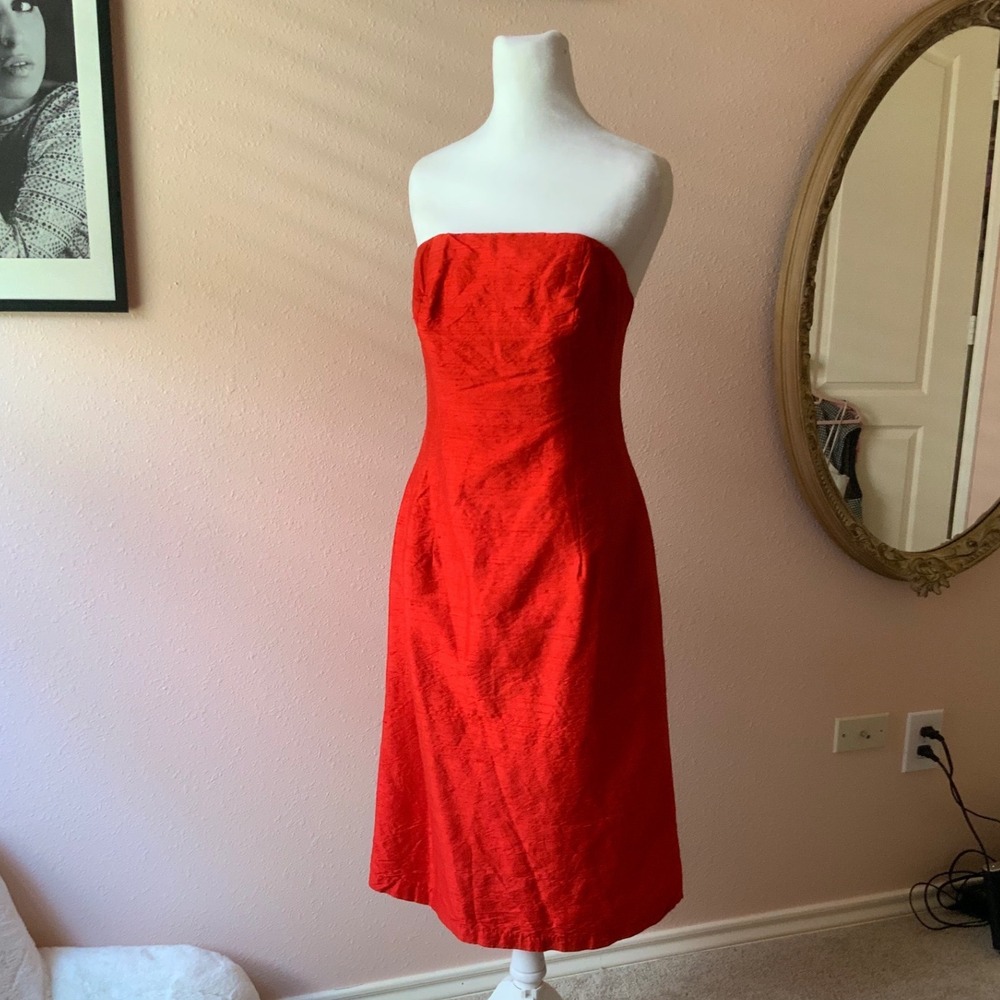 Vintage 80s / 90s Cherry Red Strapless Silk Cocktail Dress - Betty Boop! - Picture 2 of 6